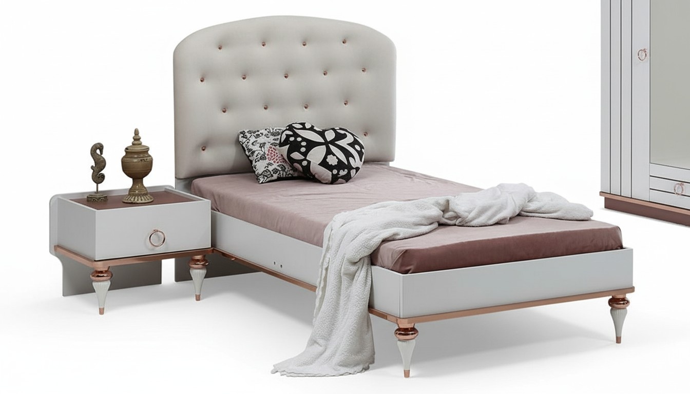 Bett Gepolstertes Kopfteil Nachttisch Modern Elegantes Design WeiÃ Kinderzimmer