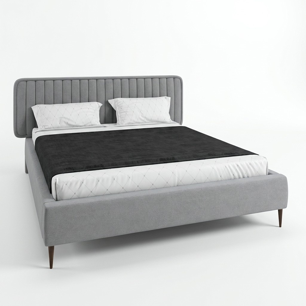 Bett Grau Doppelbett Schlafzimmer Holz MÃ¶bel Design Elegantes Polster Stoff Neu