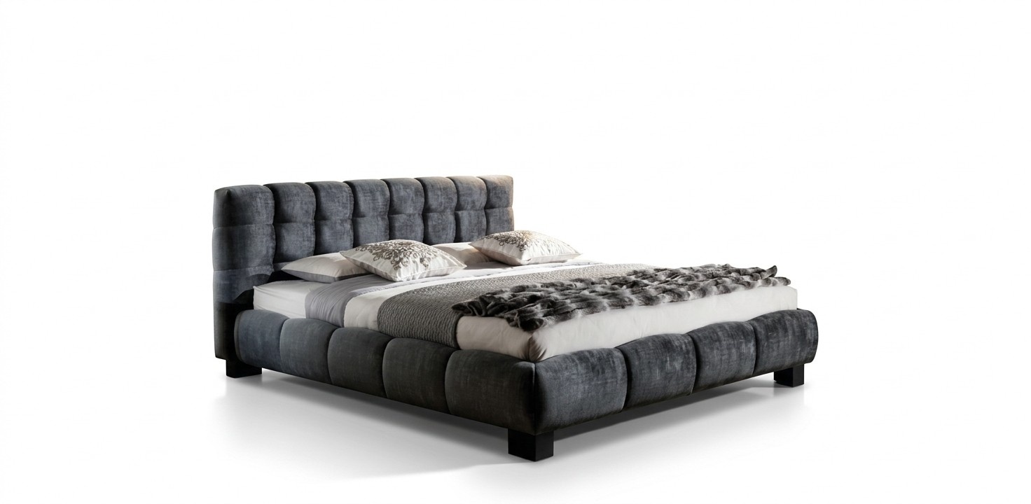 Bett Grau Schlafzimmer MÃ¶bel Textil Design 160x200cm Betten Samt