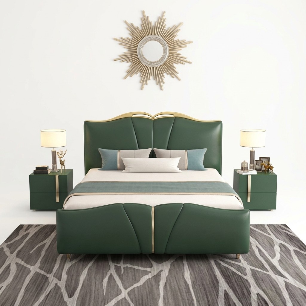 Bett Luxus MÃ¶bel Bettrahmen Holz Schlafzimmer Einrichtung Kunstleder Neu