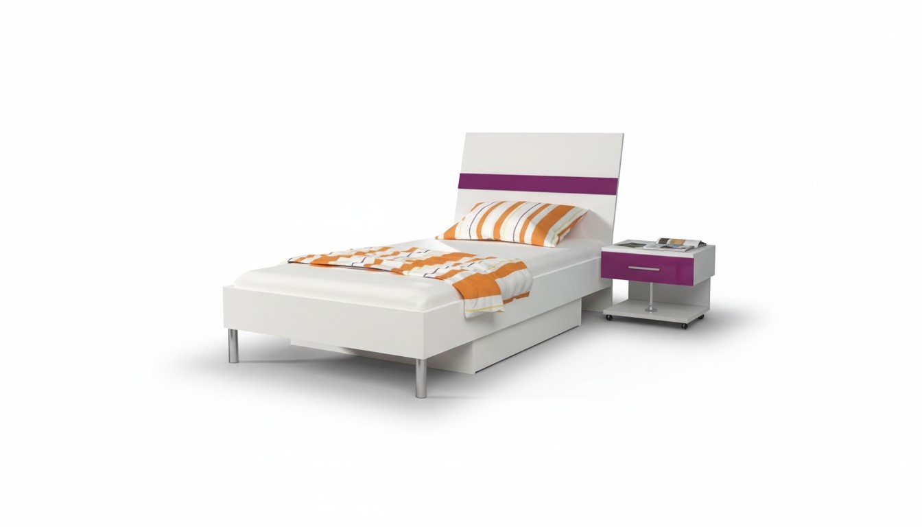 Bett + Nachttisch Schlafzimmer Jugendzimmer Kinderzimmer Set MÃ¶bel Lila 2tlg.