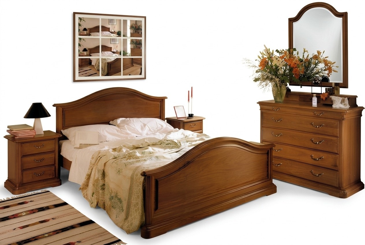 Bett Nachttisch Schrank Schrank Schlafzimmer Kommode Naturholz Set 5tlg.