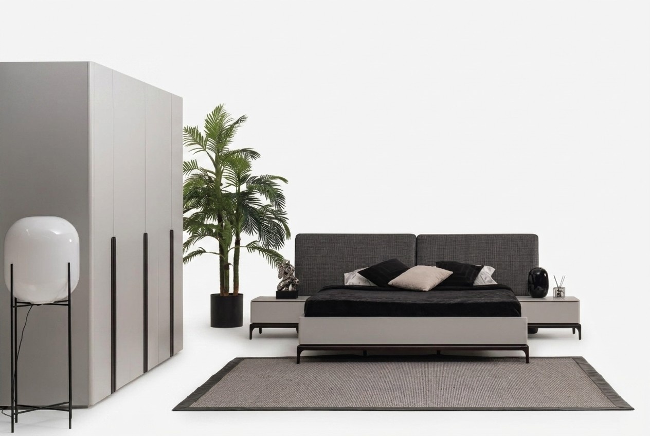 Luxus Doppel Hotel Betten Design Loft Bett Polster Holz Hellgrau