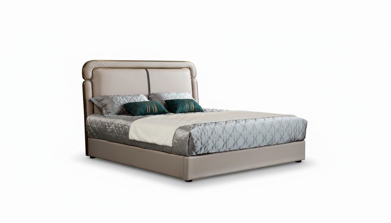 Bett Schlafzimmer Beige Doppelbett Lederbett Modern Design MÃ¶bel Holz