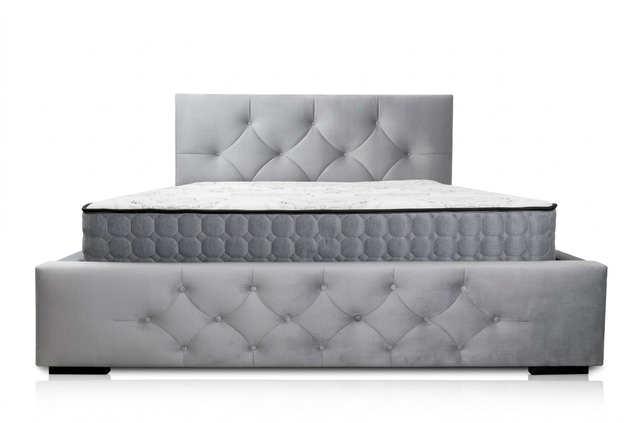 Bett Grau Modern Design Stoff Polster Schlafzimmer Doppelbett Holz Elegantes Neu