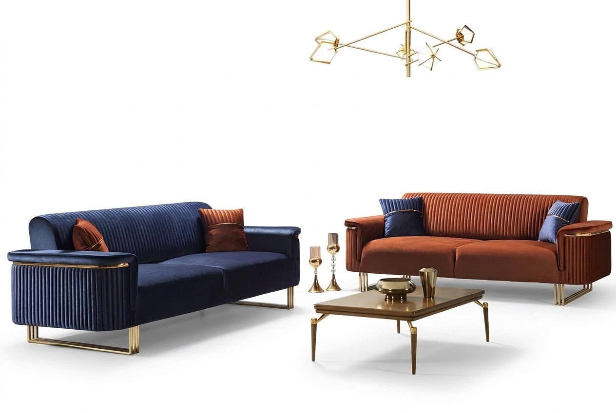 Blau-Oranges Wohnzimmer Sofa-Set Designer Stoffsofas Moderne MÃ¶bel 2tlg
