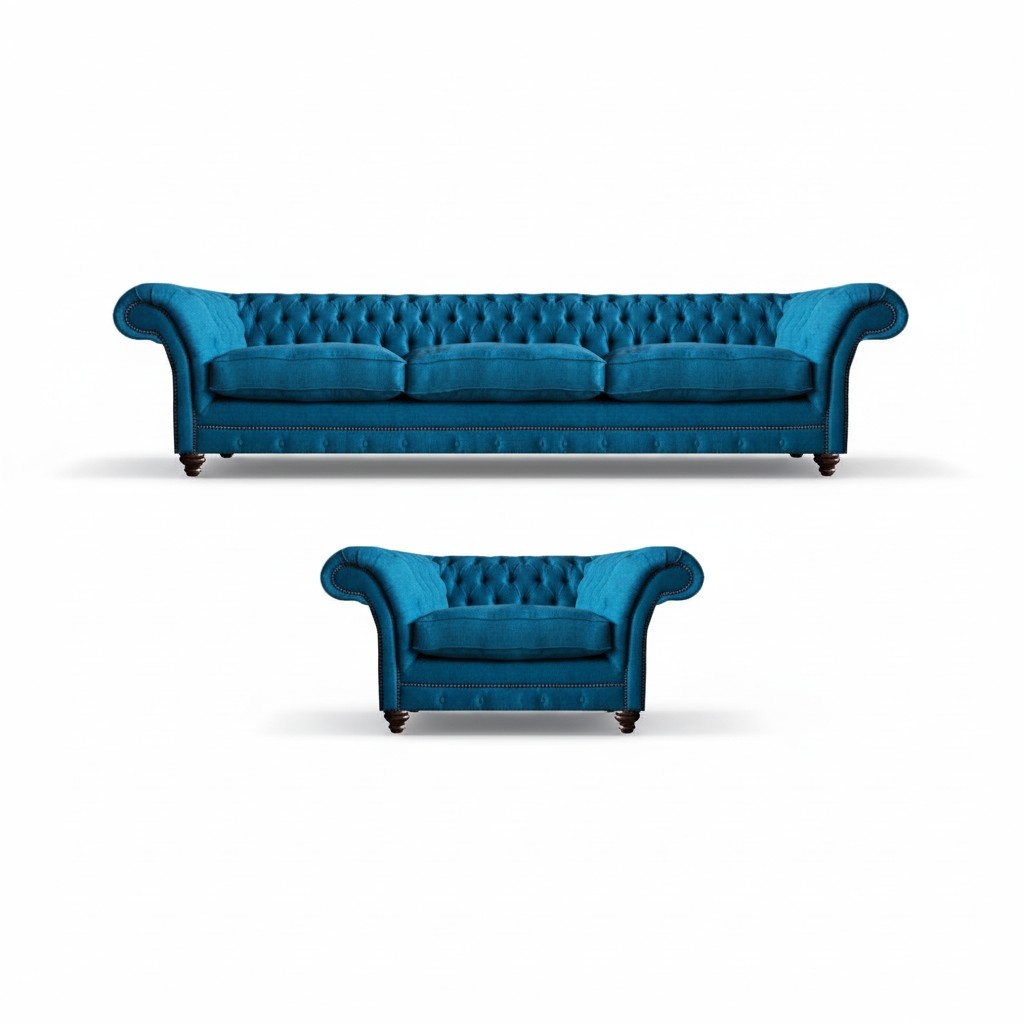 Blau Sofa Dreisitze PolstermÃ¶bel Couch Textil Sessel Chesterfield Einrichtung