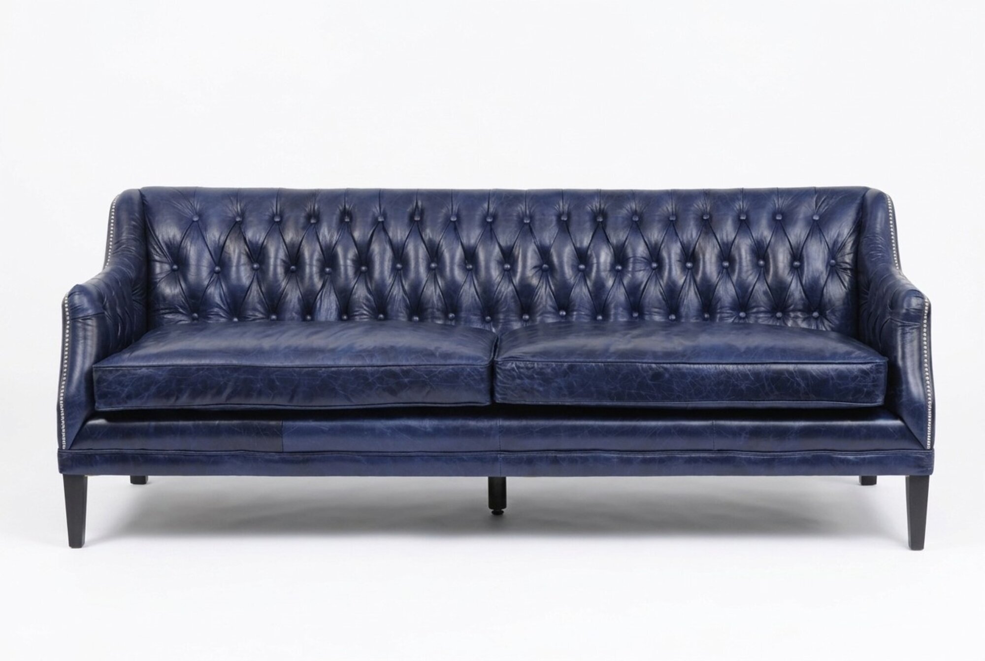 Blaue Chesterfield Sofa Couch Polster Stoff Leder Couchen Garnitur