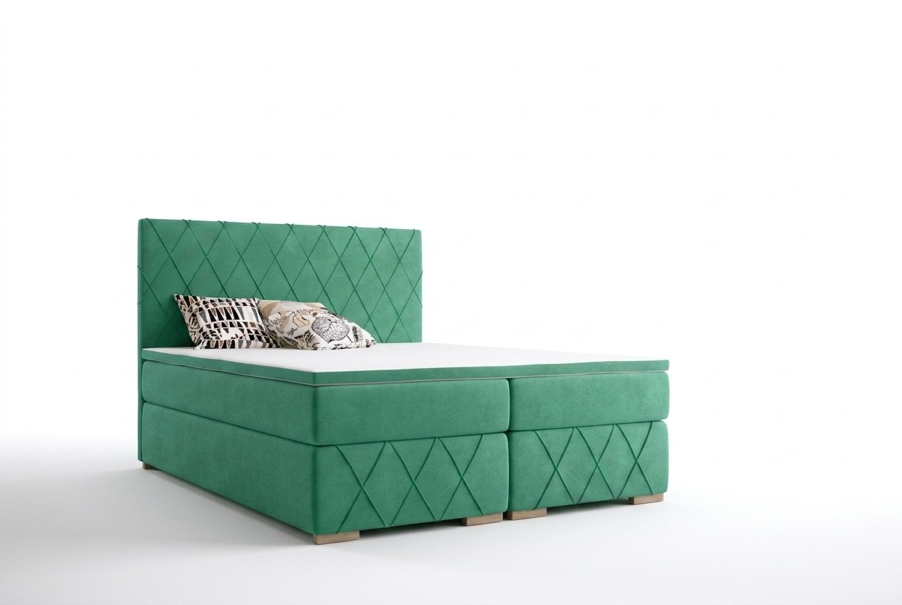 Boxspring Bett Komplett Set mit Matratze & Topper Luxus Polster Textil