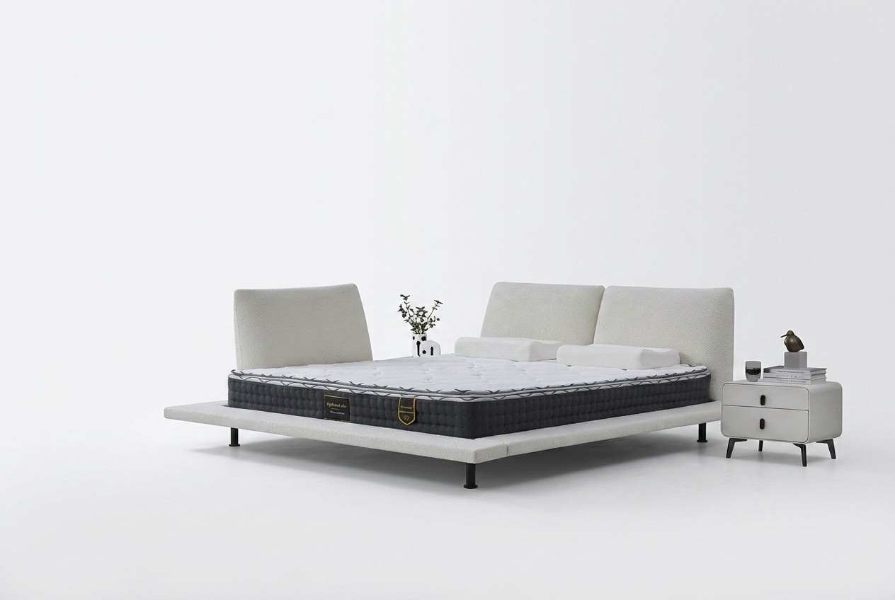 Boxspringbett Modern Komfort Design Doppelbett WeiÃes Kopfteil Minimalistisch