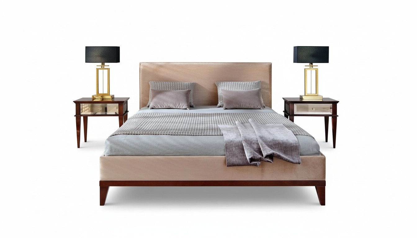 Braun-beige Schlafzimmer Bett Holz Doppelbett Neu