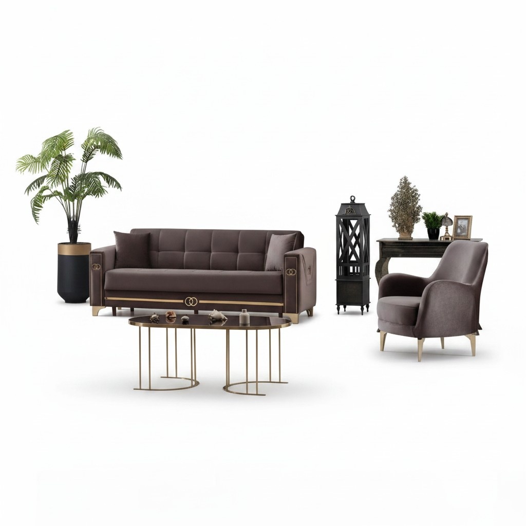 Braun Textil Sofagarnitur 2tlg Moderne MÃ¶bel PolstermÃ¶bel Design Wohnzimmer