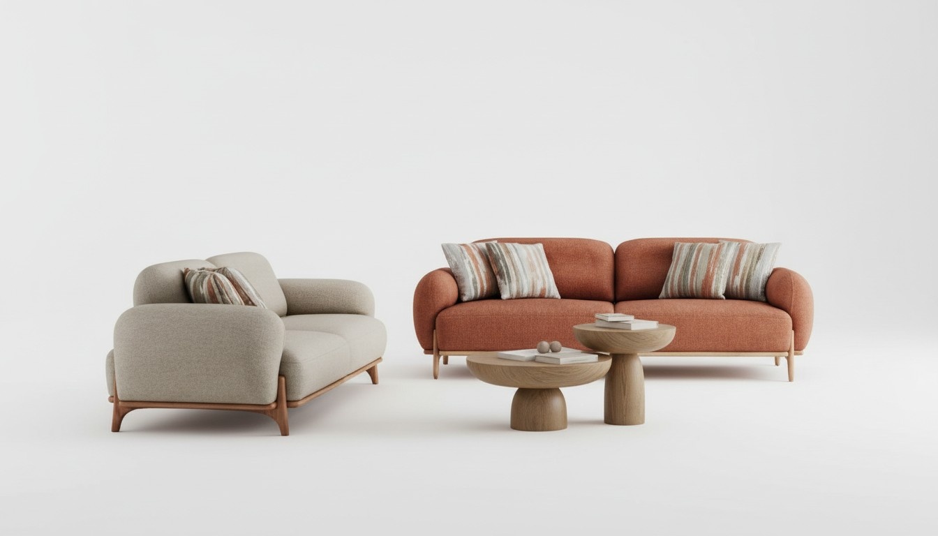 Braun-WeiÃe Sofgarnitur Stilvolle 2x Polster 3-Sitzer Wohnzimmer Couch