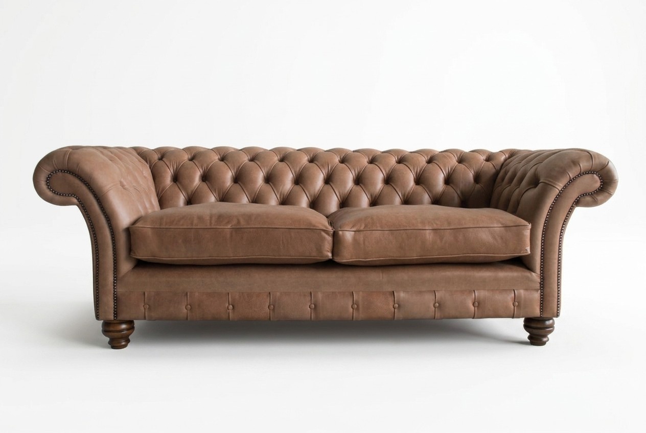 Braune Chesterfield Leder Textil Couch Klassische Sofa Sitz Polster Stoffsofas