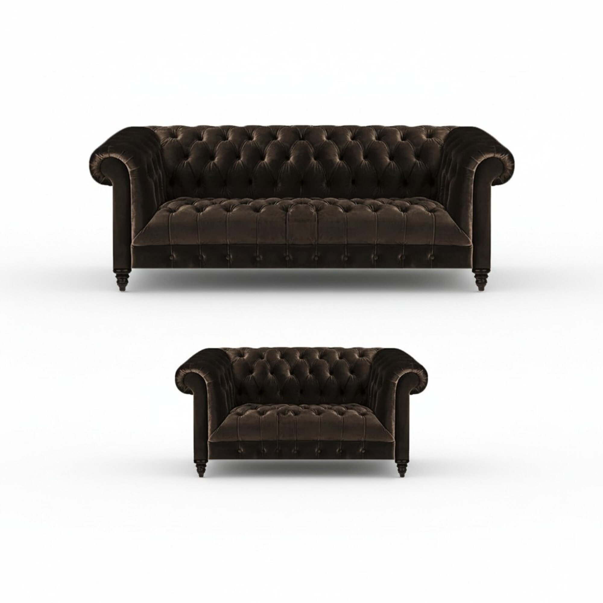 Braune Chesterfield SitzmÃ¶bel Wohnzimmer 2-Sitzer Luxus Dreisitzer 2tlg