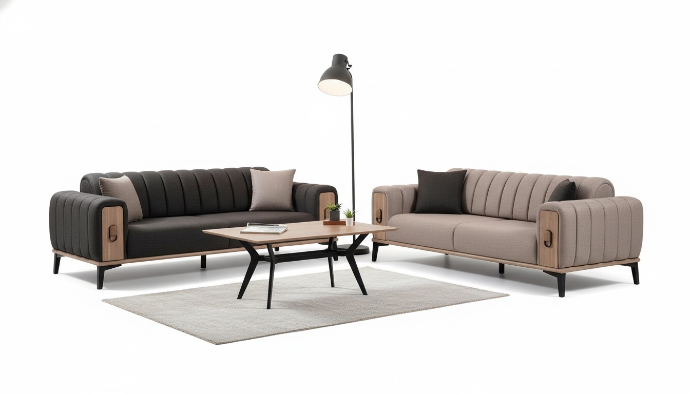 Braune Couchgarnitur 2x Dreisitzer Luxus Set MÃ¶bel Sofas Couchen Holzgestell