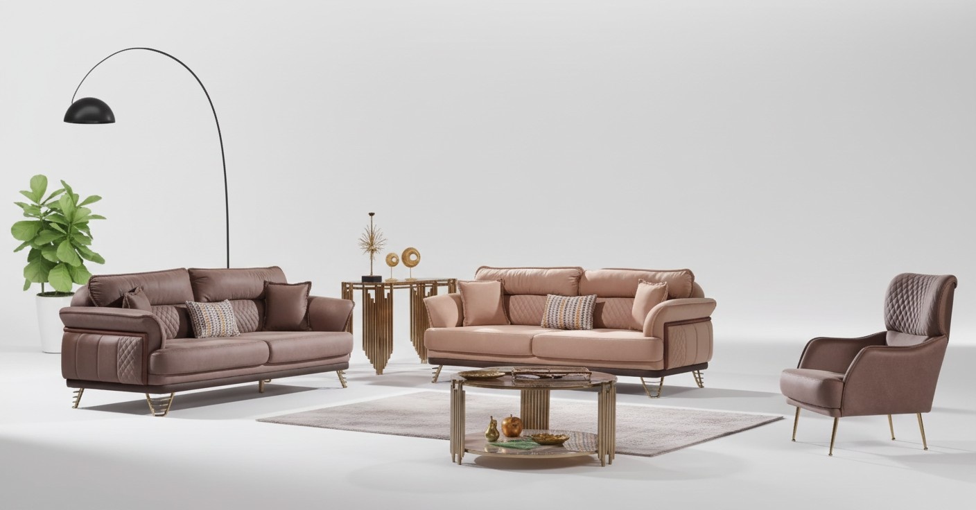Braune Couchgarnitur Luxus 3+3+1 Sitzer Wohnzimmer MÃ¶bel Sofas Sessel