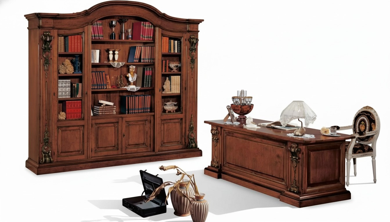 Braune klassische BÃ¼romÃ¶bel Massivholz Schreibtisch BÃ¼cherregal SchrÃ¤nke