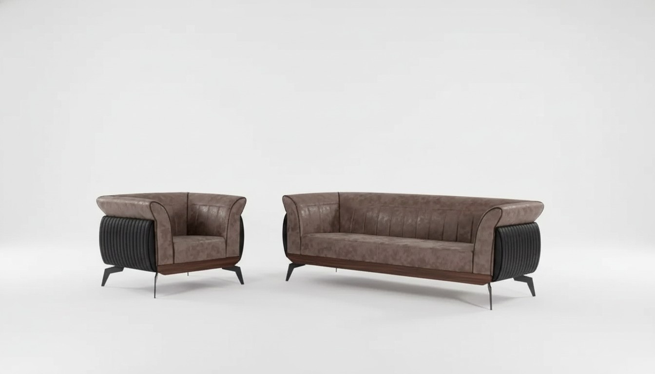Braune Sofagarnitur Dreisitzer Sessel ArbeitszimmermÃ¶bel Couch Set 2 tlg