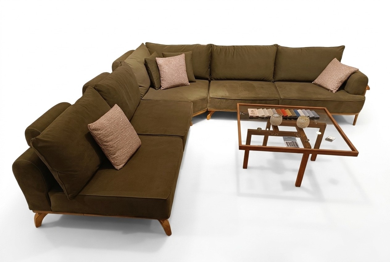 Braunes Ecksofa LuxuriÃ¶se Wohnzimmer L-Form Couch Designer Polster MÃ¶bel