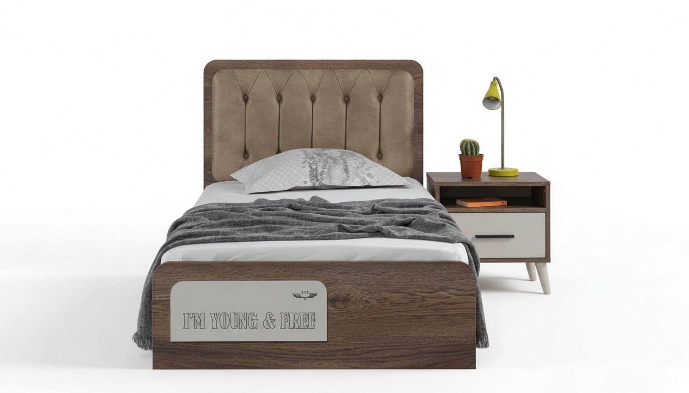 Braunes Kinderzimmer Einzellbett Designer Holz Nachttisch 2tlg Luxus Set