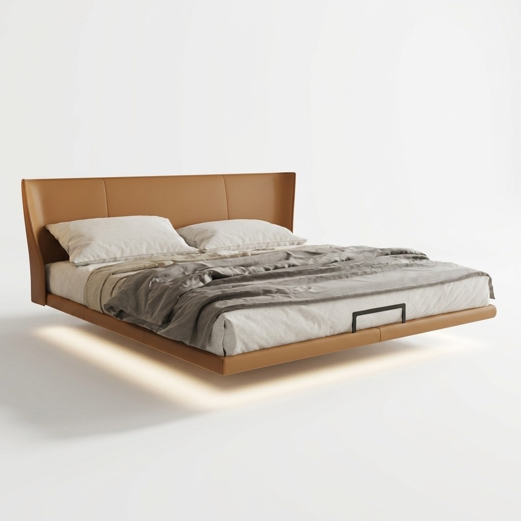 Braunes Wandbett Designer Schlafzimmer MÃ¶bel Holzgestell Kunstlederbett