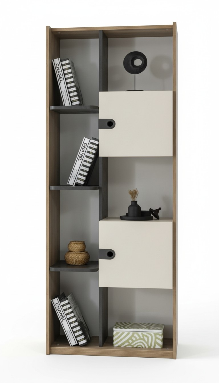 BÃ¼cherregal Modern Offene FÃ¤cher TÃ¼ren Holzoptik Creme Stilvolles Design MÃ¶bel