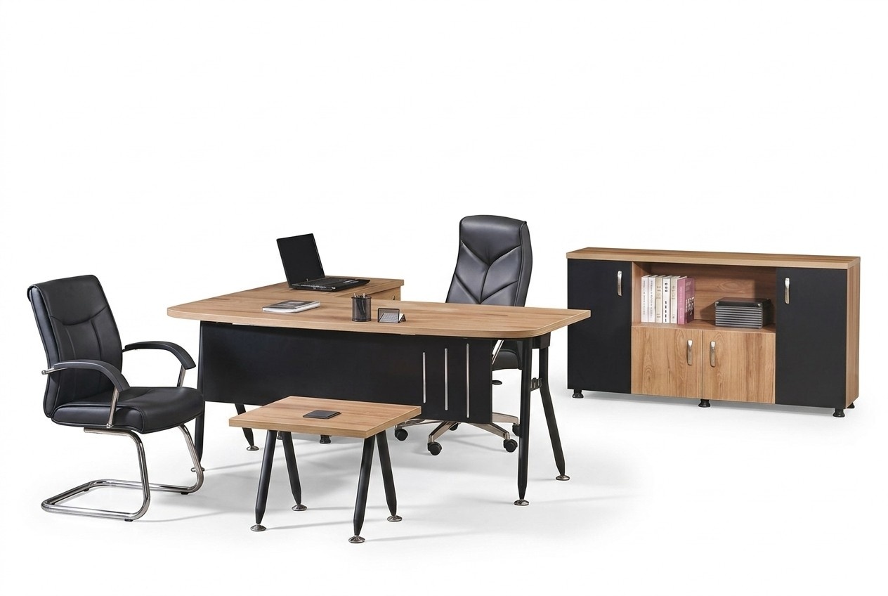 BÃ¼ro ComputermÃ¶bel Arbeitstisch BÃ¼romÃ¶bel Tisch 3tlg Holz Set Schwarz