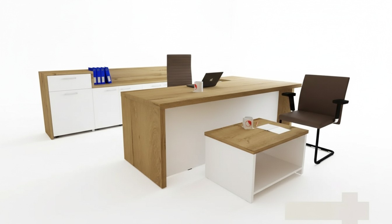 BÃ¼ro Modernes Set Eckschreibtisch brauner Couchtisch Aktenschrank 3tlg.