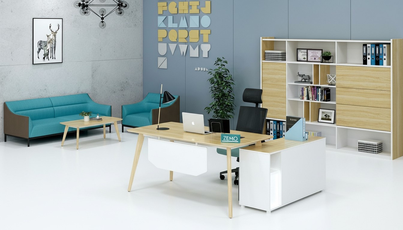BÃ¼roeinrichtung 2tlg. Chef Tisch + Aktenschrank Regal Set Schreibtisch