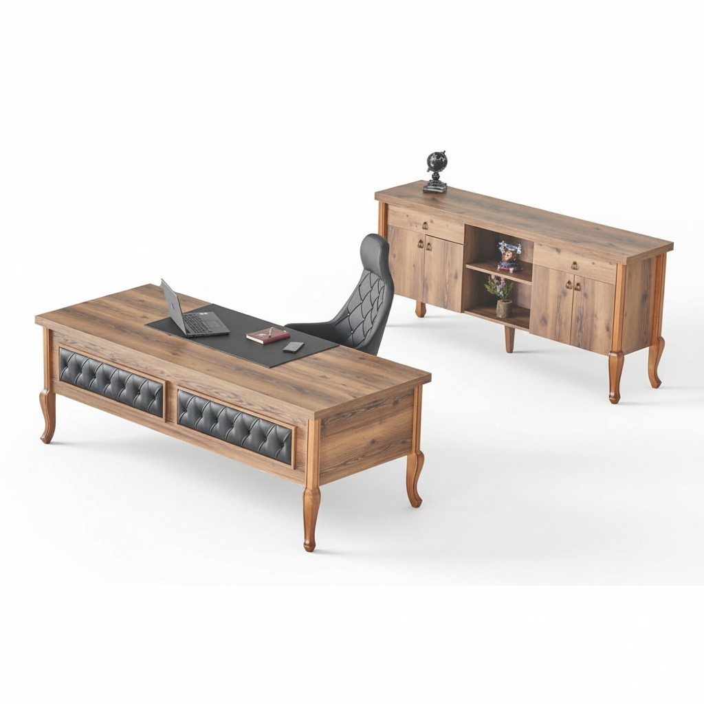 BÃ¼roeinrichtung BÃ¼rotisch Chefsessel Sideboard Stauraum Klassisch Braun