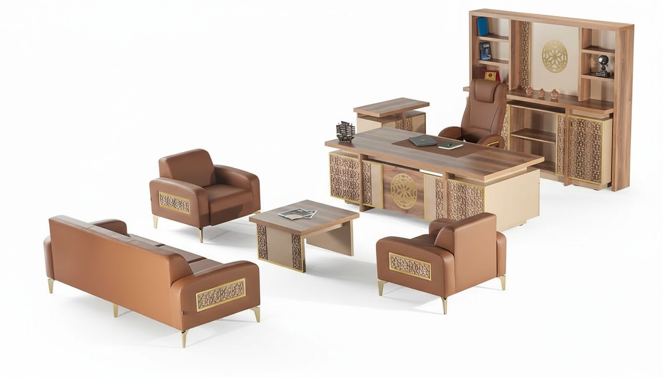 BÃ¼roeinrichtung Komplett Schreibtisch Sofas Stauraum Arbeitszimmer Braun