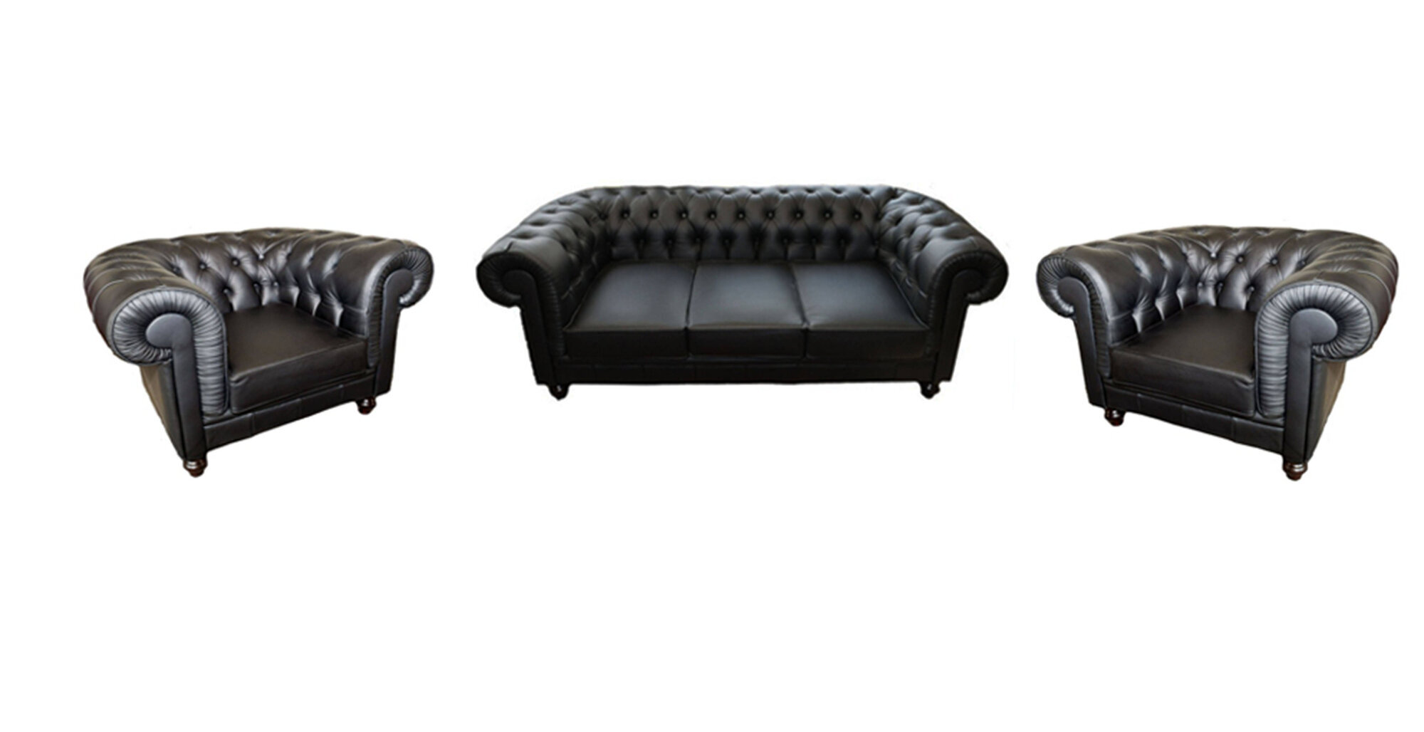 Chesterfield Sofagarnitur Sofa Couch Polster Sitz 3+1+1 Garnitur Ledersofa Napo1