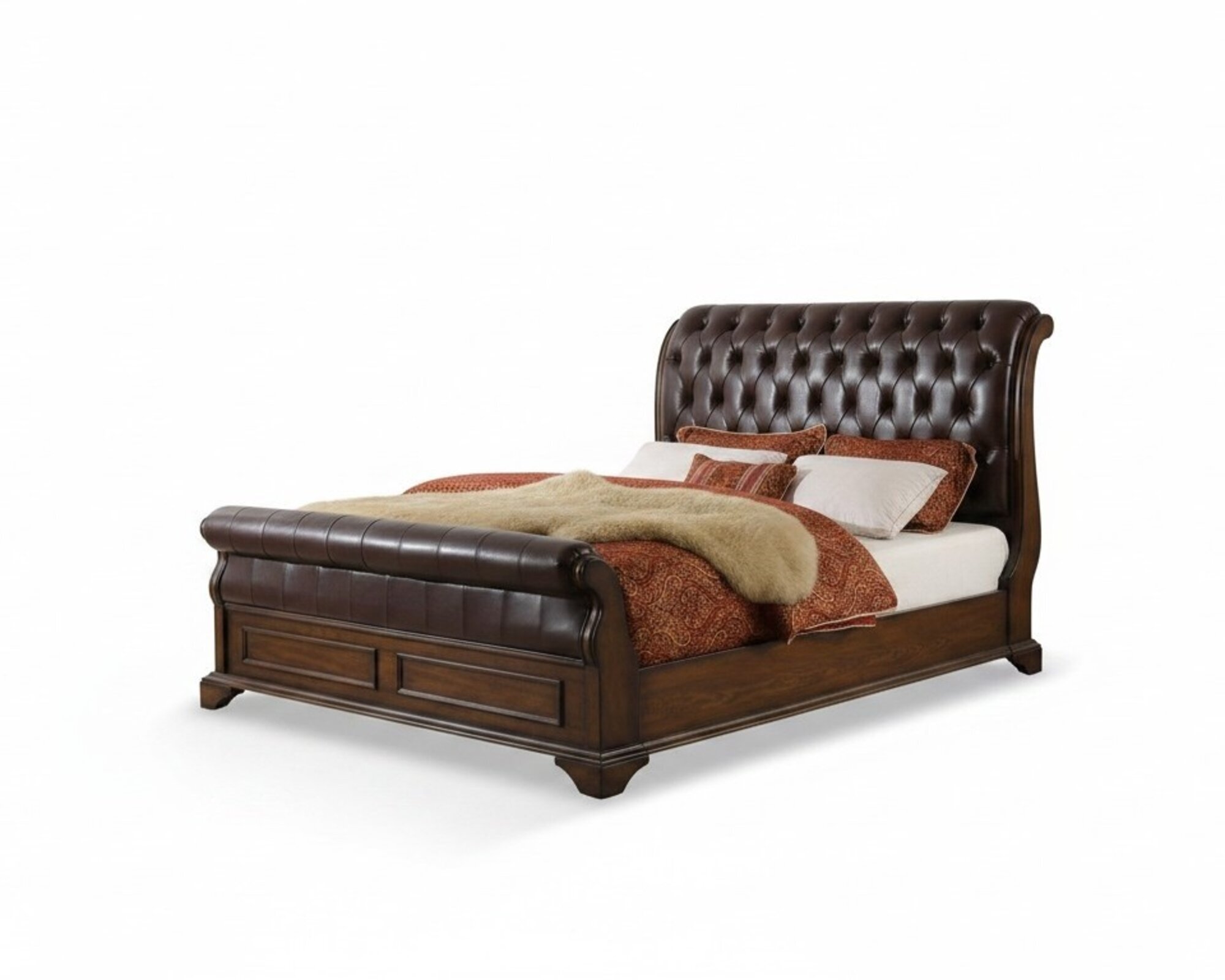 Chesterfield Bett Leder Polster Doppel Betten Designer Bett 180 x 200cm Barock