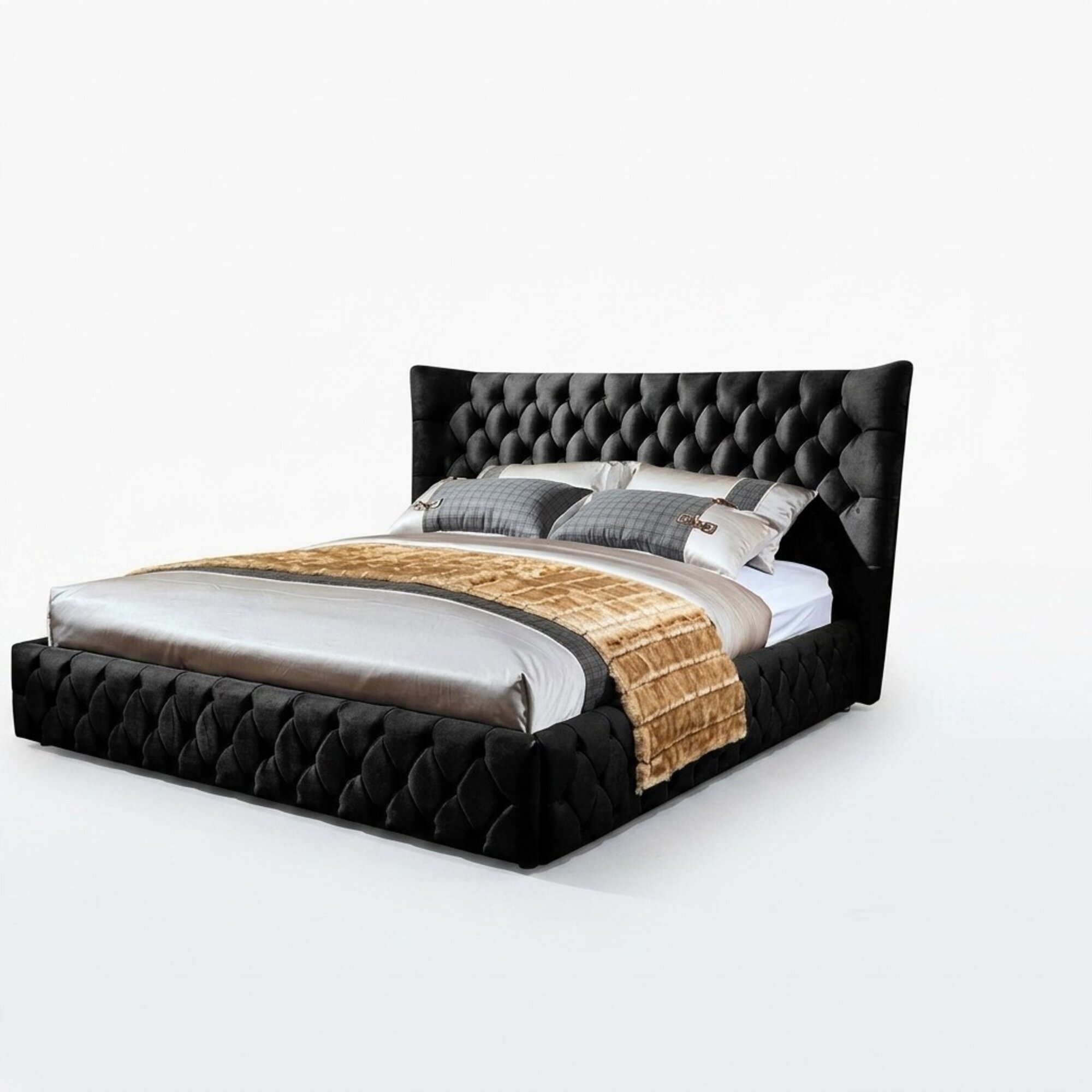 Chesterfield Bett Schlafzimmer Betten Textil 180x200cm Samt Big Hotel