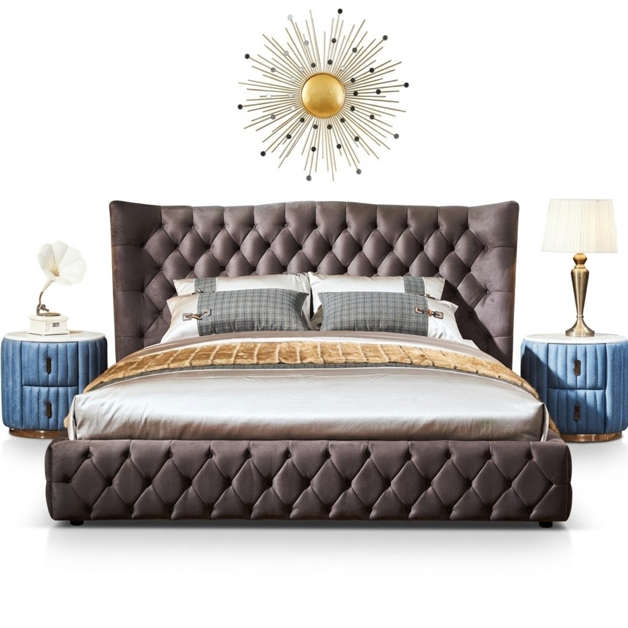 Chesterfield Bett Schlafzimmer Textil Betten 180x200cm Samt Big Hotel Betten