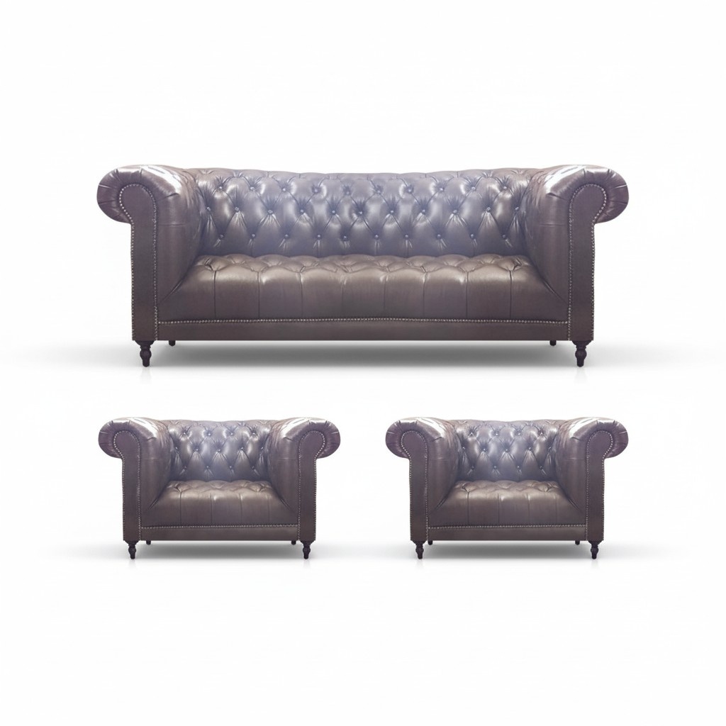 Chesterfield Braun PolstermÃ¶bel Wohnzimmer Sessel 3+1+1 Sofa Dreisitze