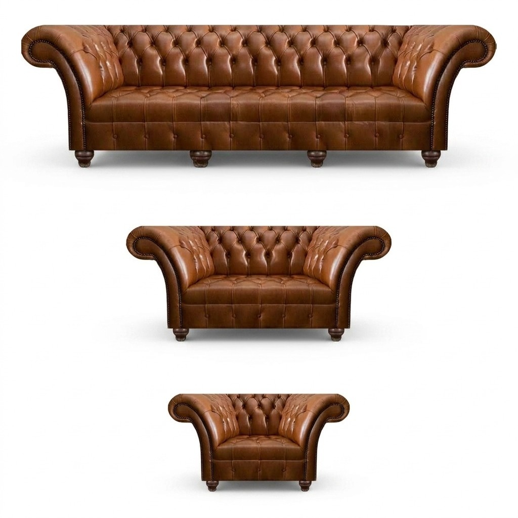 Chesterfield Braune Ledergarnitur Exklusive Couchen Designer Lehnsessel