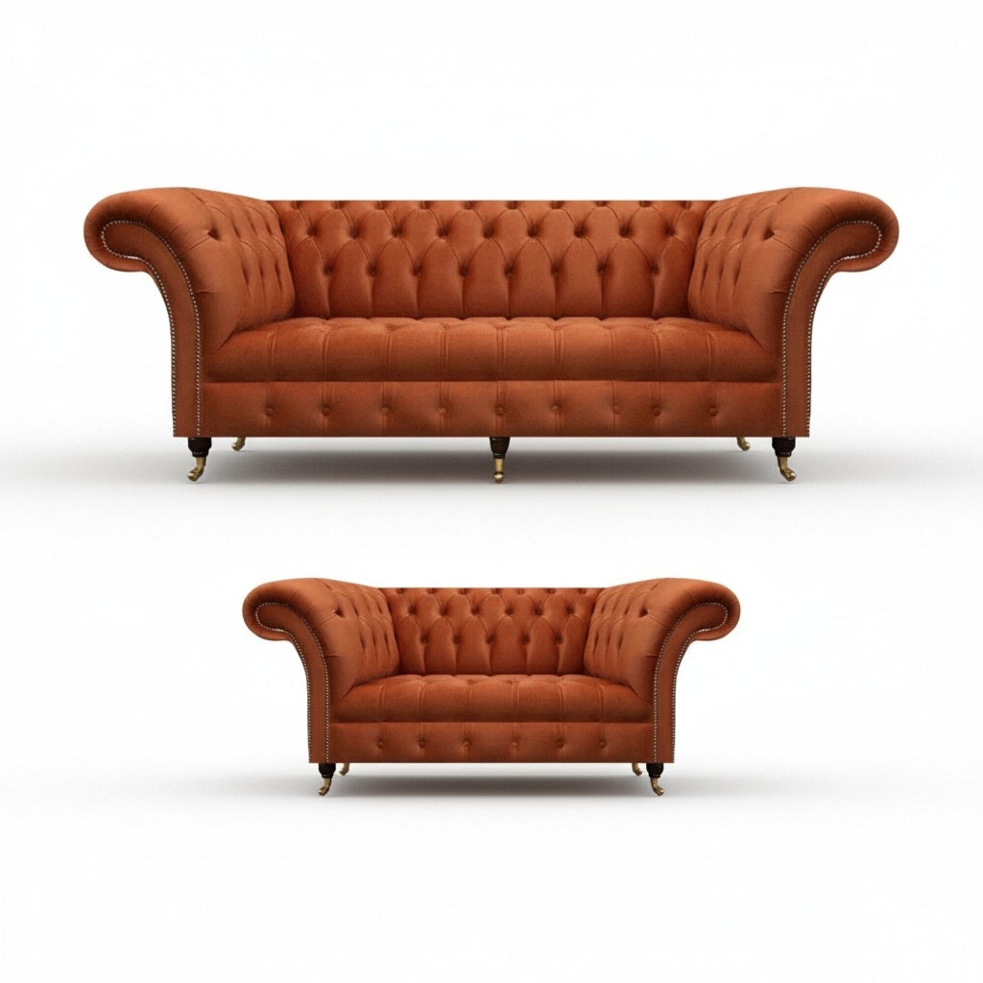 Chesterfield Braune Sofagarnitur Edle Polstercouchen Designer Set 2tlg