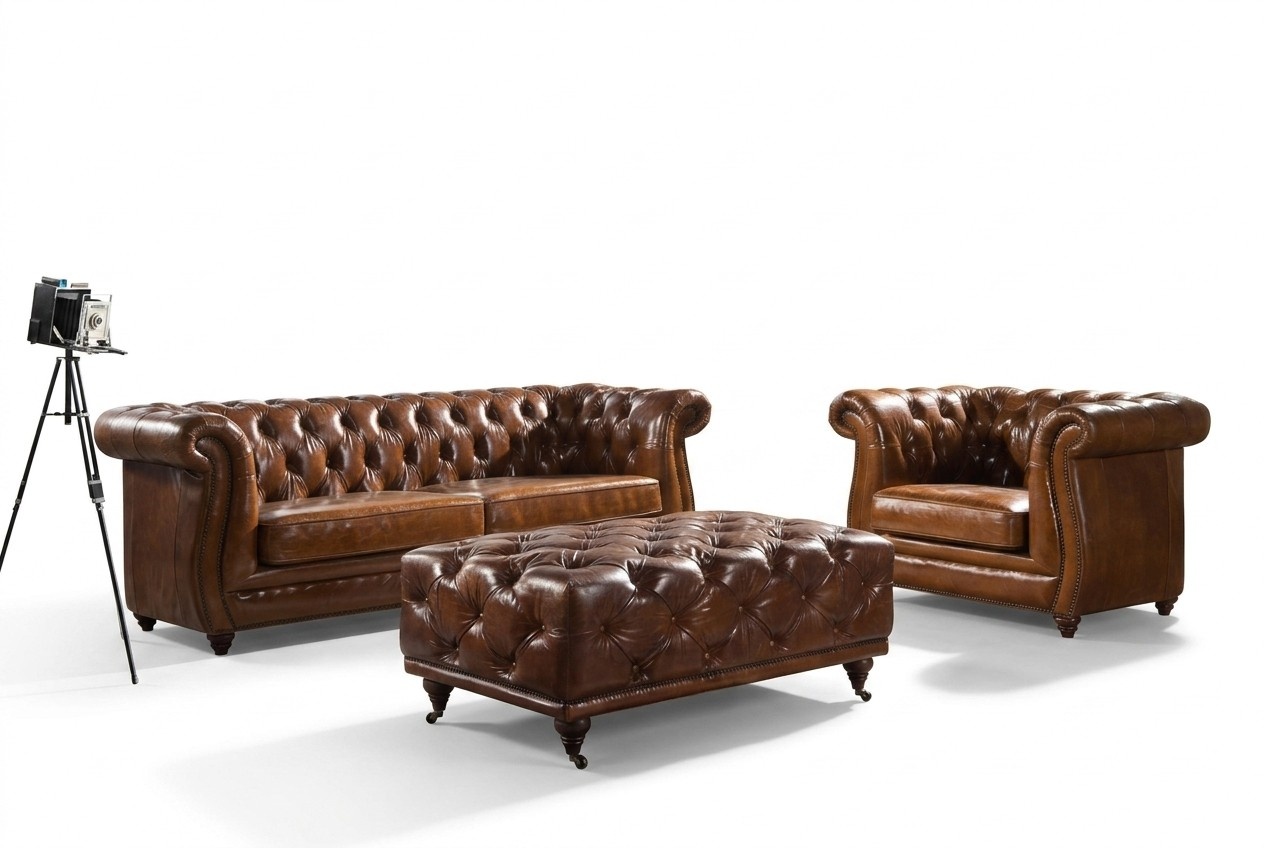 Chesterfield Design Couchtisch Ledertisch Tisch Polster Sofa Beistell Tische
