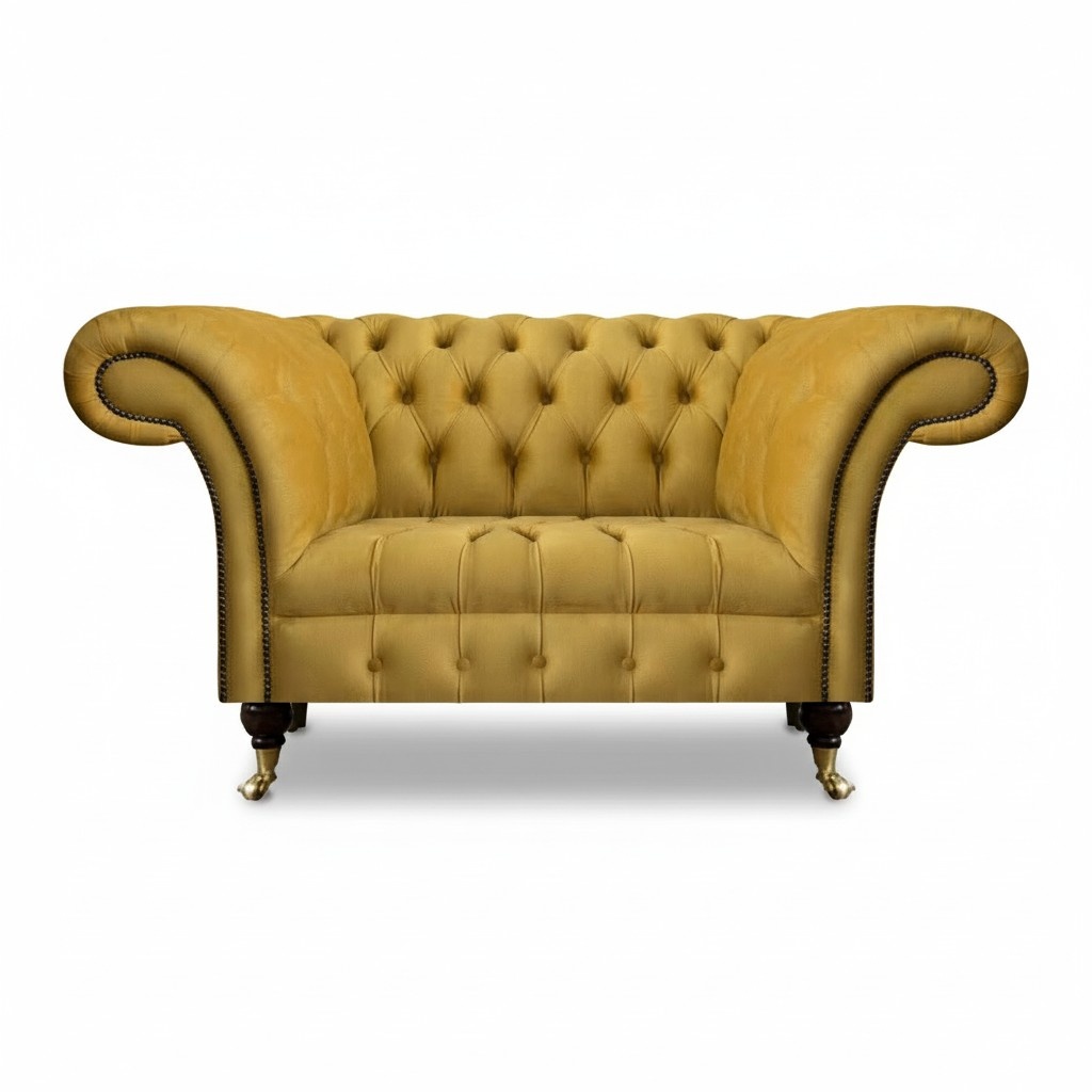 Chesterfield Designer Zweisitzer Sofa Couch Wohnzimmer Luxus Gelb Polstersofa