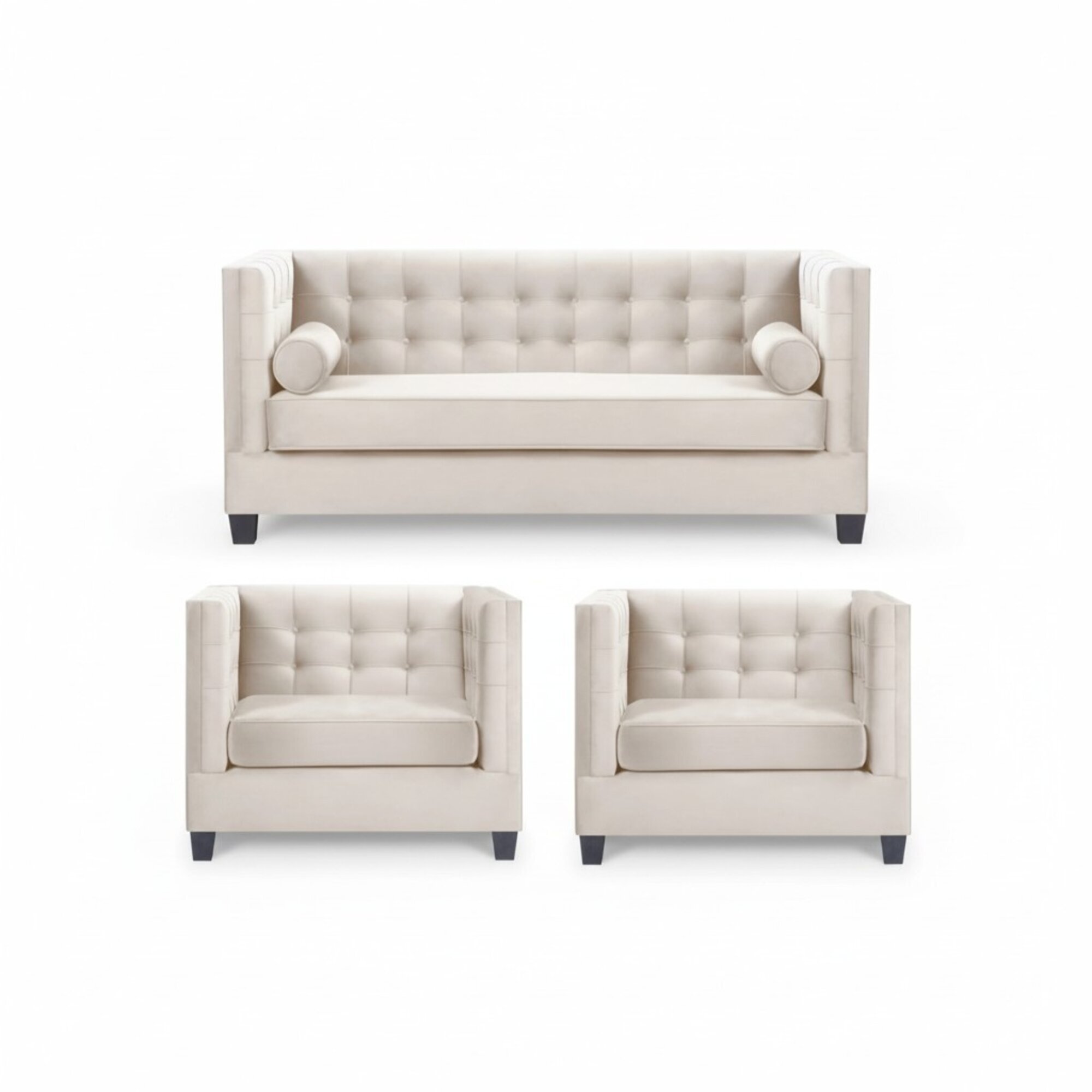Chesterfield Garnitur Gruppe Sessel Beige Stoff Couchen MÃ¶bel Sofagarnitur Neu