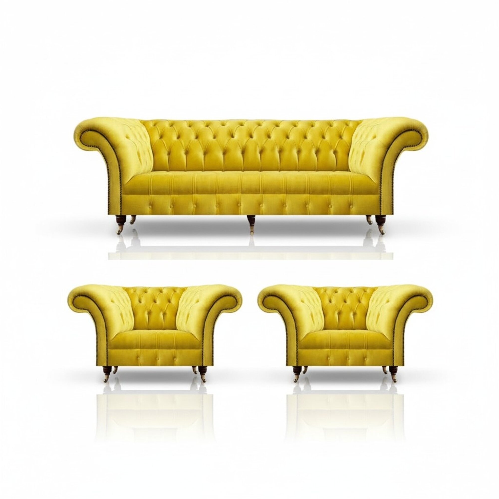 Chesterfield Gelb Sofagarnitur 3tlg Textil Stoff PolstermÃ¶bel Sessel Neu MÃ¶bel