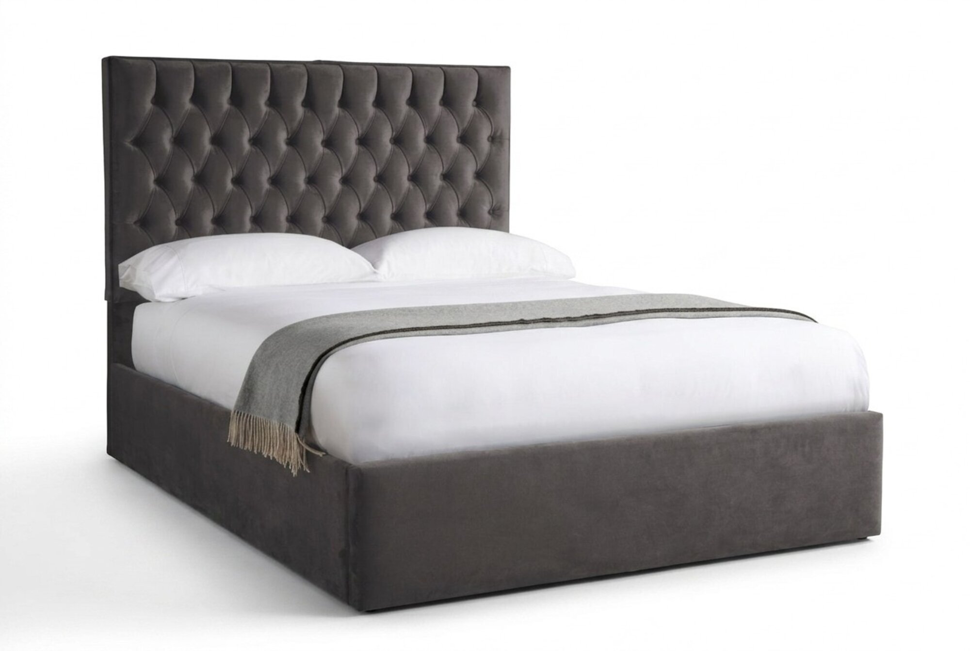 Chesterfield Grau Luxus Samt Textil Bett Doppel Design 180x200cm Betten