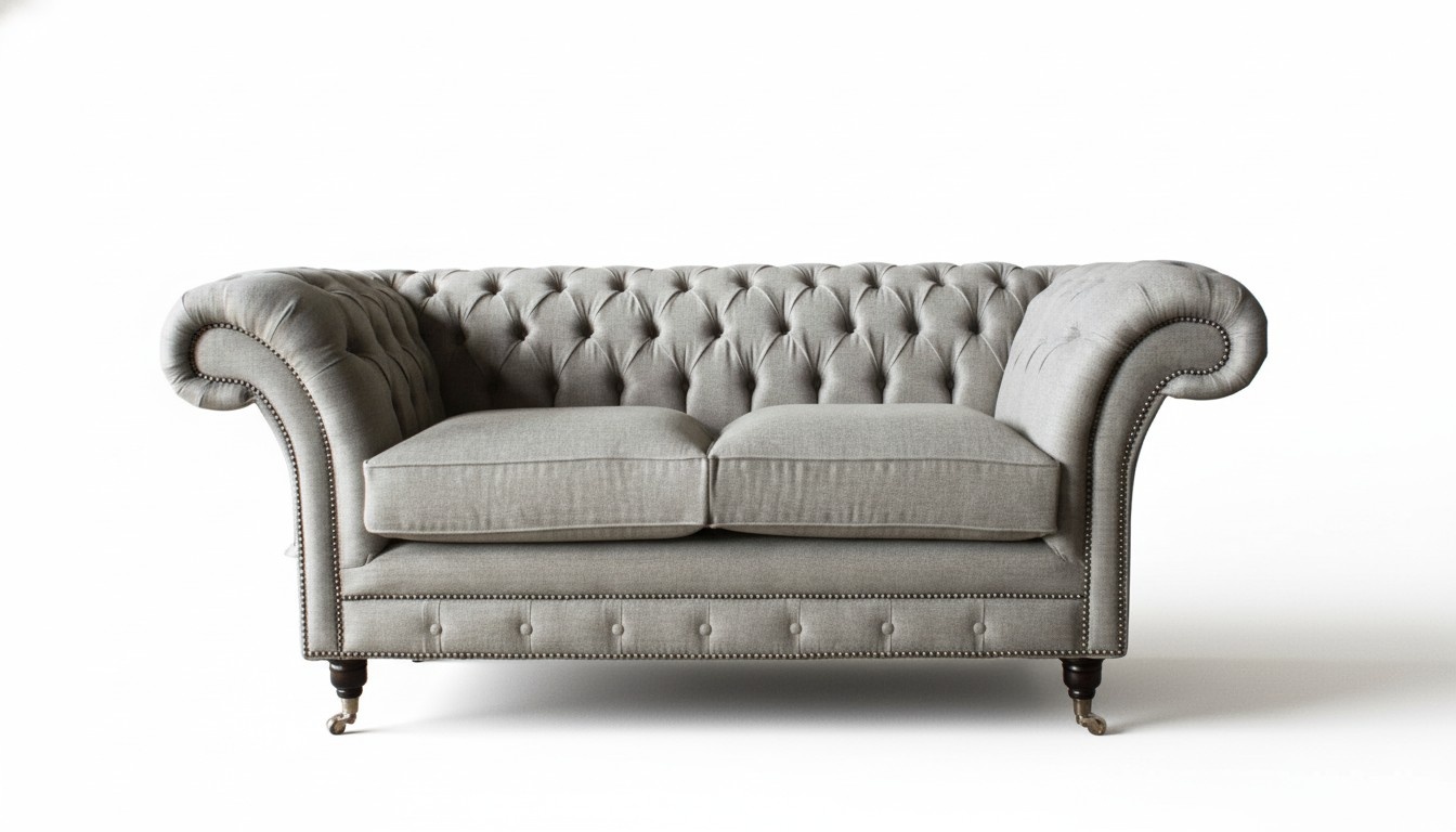 Chesterfield Grau Sofa 2 Sitz Couch Holz MÃ¶bel Dreisitzer Couchen Neu