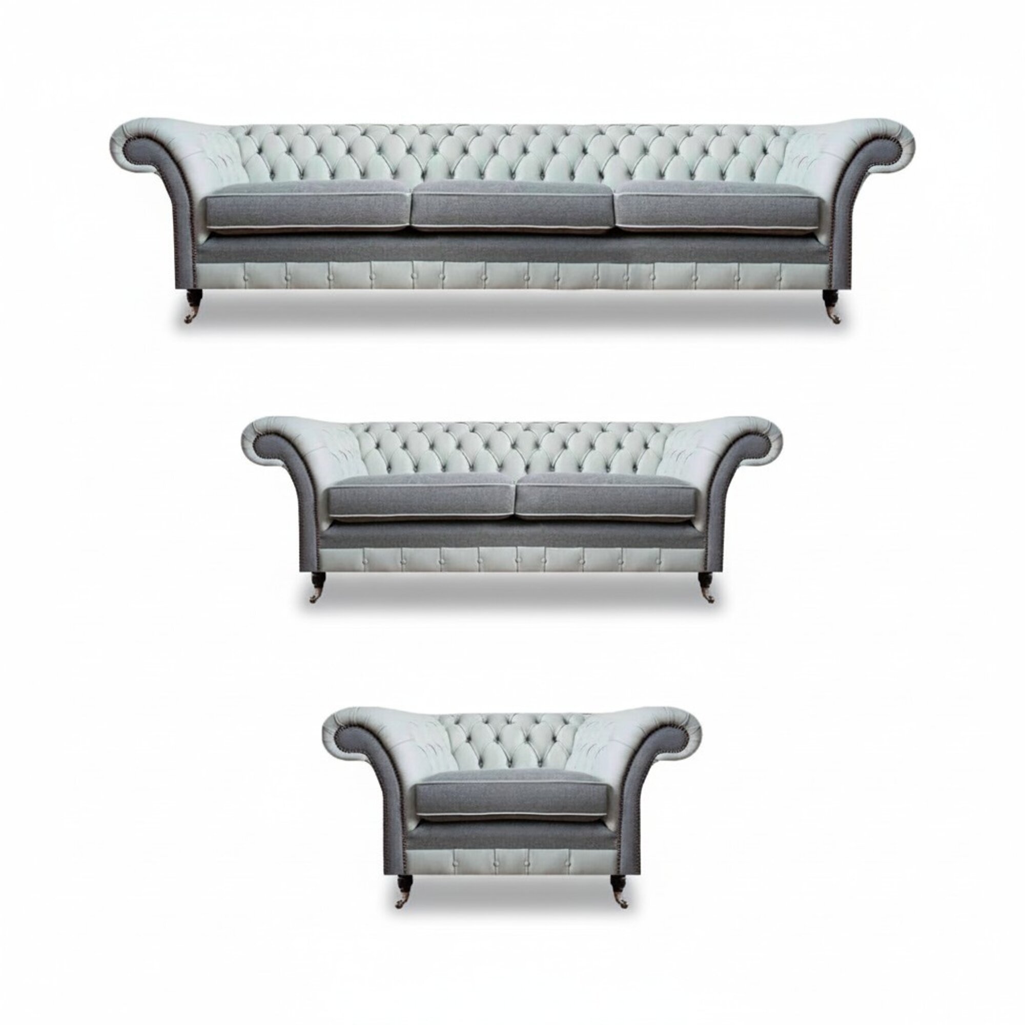 Chesterfield Grau Sofagarnitur 3tlg Design MÃ¶bel PolstermÃ¶bel Wohnzimmer