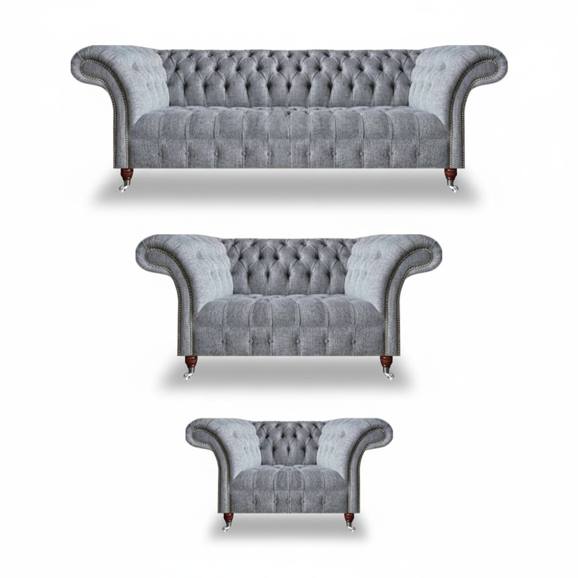 Chesterfield Grau Sofas Komplett 3tlg Sessel Design MÃ¶bel Sofagarnitur