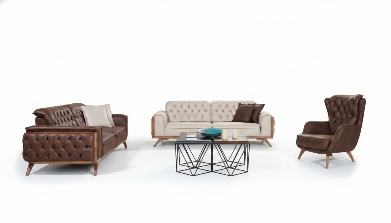 Chesterfield Kunstledergarnitur Moderner Dreisitzer Designer Sessel 3tlg