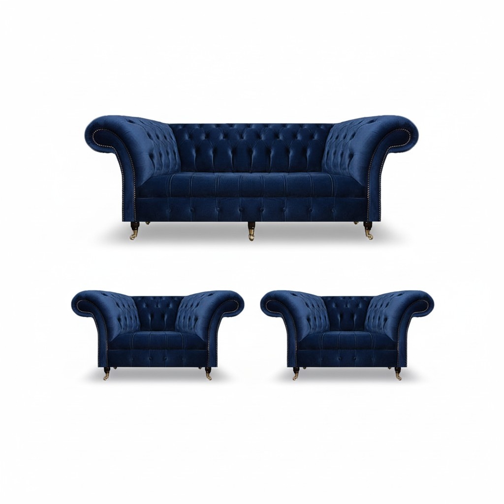 Chesterfield Luxus Einrichtung 2x Sessel Dreisitzer Sofa Couch Wohnzimmer 3+1+1
