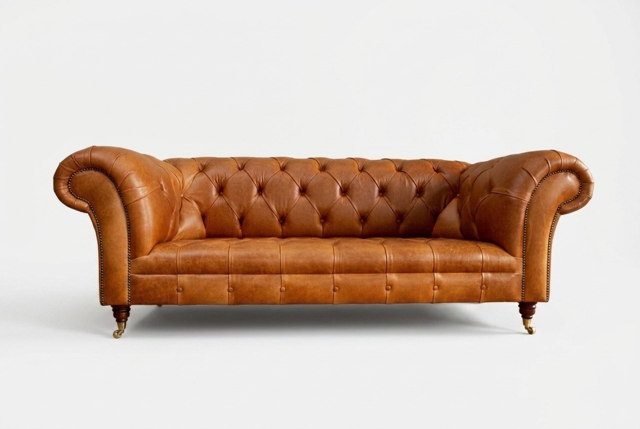Chesterfield Orange Leder Textil Couch Klassische Sofa Sitz Polster Stoffsofas